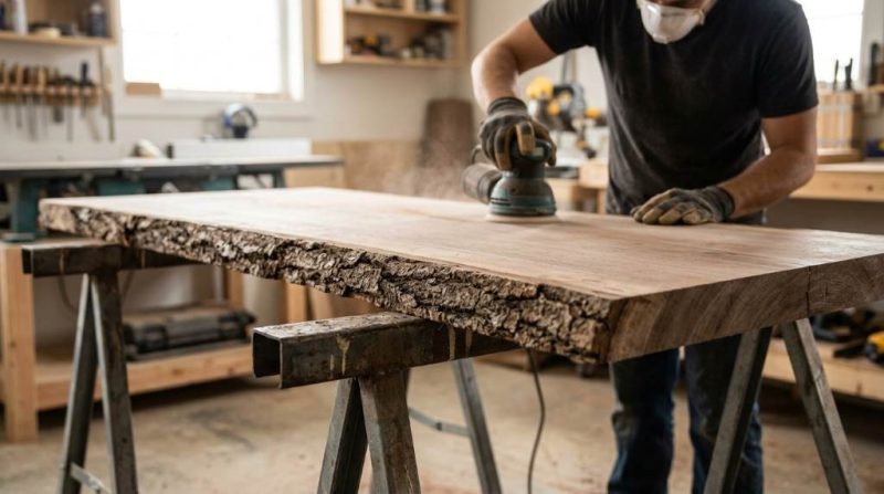 Step-by-step process showing how to seal live edge wood slabs correctly with epoxy resin