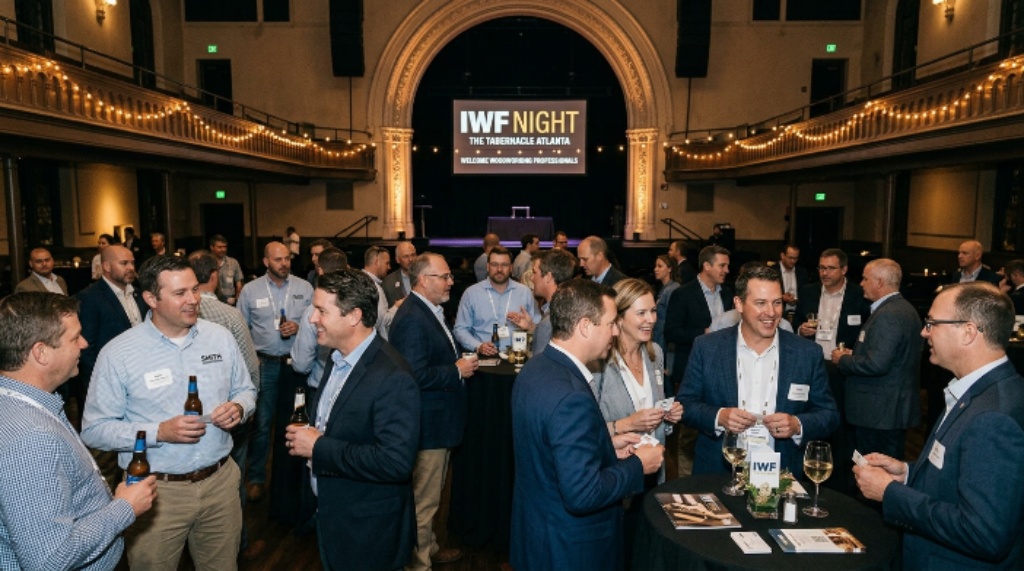 Woodworking professionals networking at IWF Night at the Tabernacle Atlanta